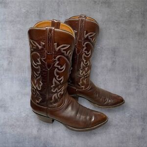 Vintage Lucchese Leather Cowboy Boots Mens 9D Dark Brown Handmade  Western Ranch